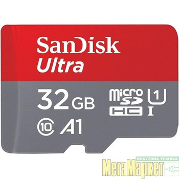Карта памяти SanDisk 32 GB microSDHC UHS-I Ultra A1 + SD Adapter SDSQUAR-032G-GN6MA МегаМаркет