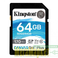 Карта памяти Kingston 64 GB SDXC class 10 UHS-I U3 Canvas Go! Plus SDG3/64GB МегаМаркет