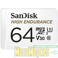 Карта памяти SanDisk 64 GB microSDXC High Endurance UHS-I U3 V30 + SD adapter SDSQQNR-064G-GN6IA МегаМаркет
