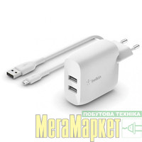 Мережевий зарядний пристрій Belkin Boost Up Charge Dual USB-A Home Charger + USB-A/USB-C (WCE001VF1MWH) МегаМаркет