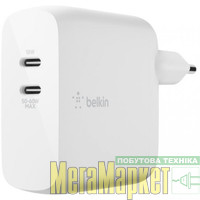 Мережевий зарядний пристрій Belkin GAN (50+18W) Dual USB-С, white (WCH003VFWH) МегаМаркет