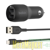 автомобільний зарядний пристрій Belkin Boost Charger Dual USB-A Car Charger 24W + USB-A to Lightning Black (CCD001BT1MBK) МегаМаркет