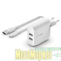 Мережевий зарядний пристрій Belkin Boost Up Charge Dual USB-A Home Charger + USB-A/Micro USB (WCE002VF1MWH) МегаМаркет